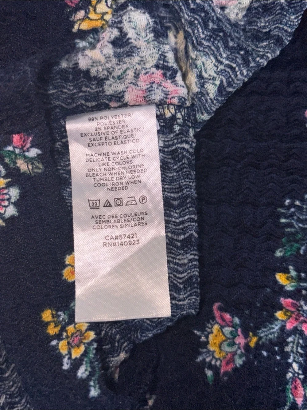 LOFT Navy Floral Smocked Top with Puff Sleeves